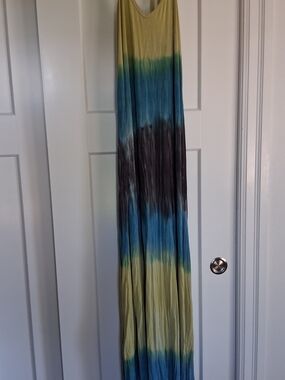 One Size Plus Size XL T-Back Maxi Dress American Twist Ombre Tie Dye